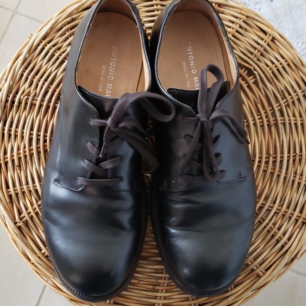 Antonio Maurizi Black Leather Derby Shoe w/ Camo Size 8.5 - Picture 11 of 12